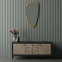 Modern Dark Grey Sideboard Credenza with Marble-Patterned 2-Doors & 3 Center Drawers