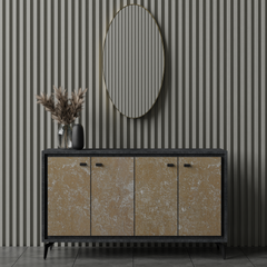 Nordic-Style 4-Door Storage Console Cabinet with Dual-Tone Oak & Black Finish