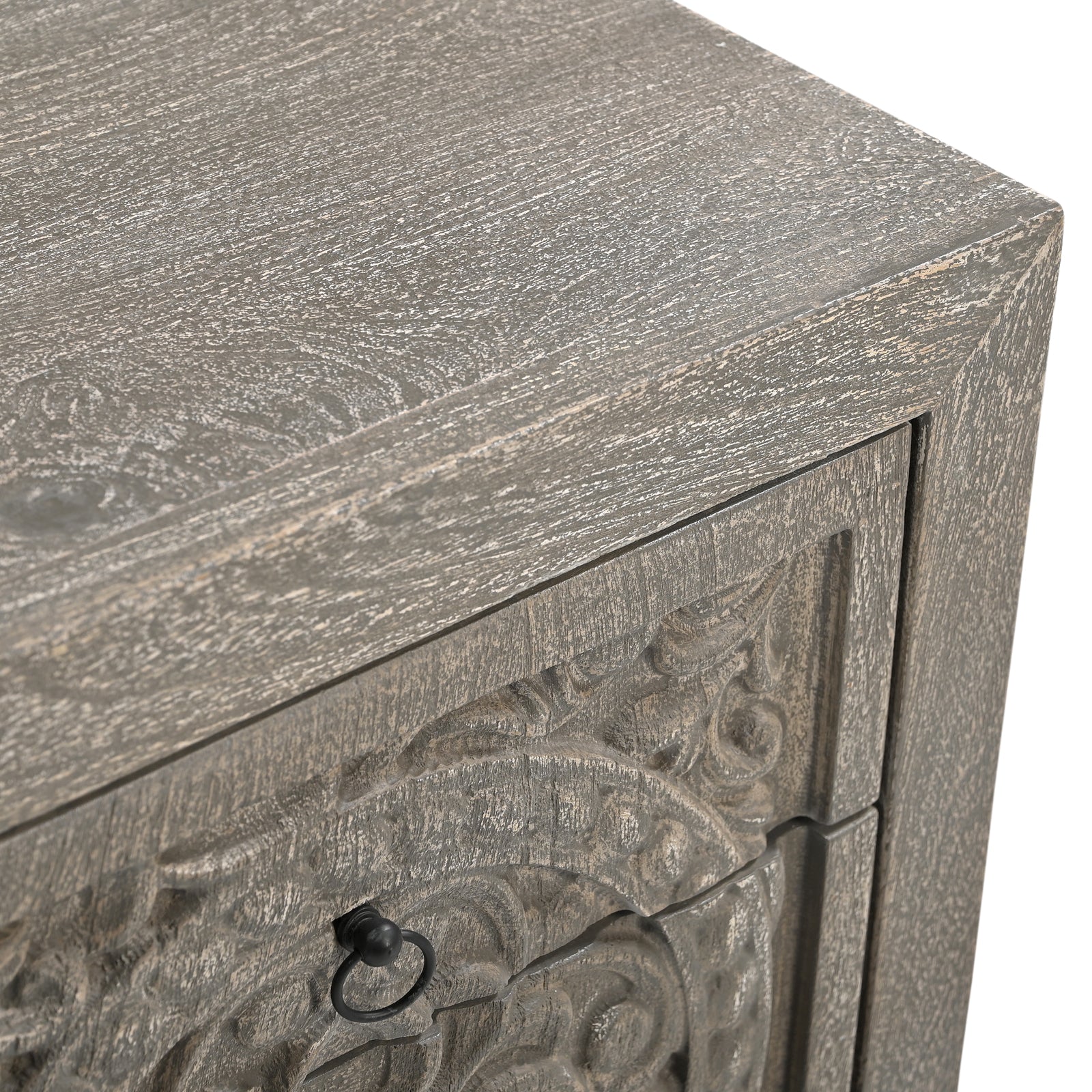 Hand-Carved Wooden 3-Drawer Nightstand  Side Table