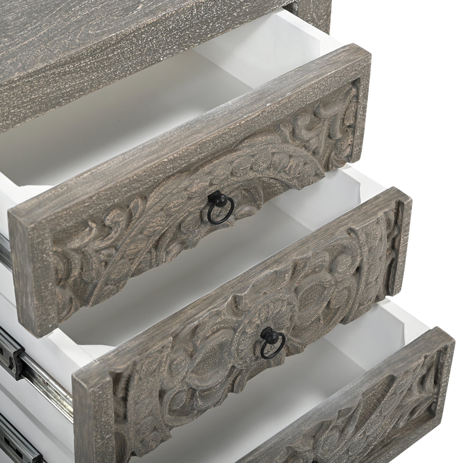 Hand-Carved Wooden 3-Drawer Nightstand  Side Table