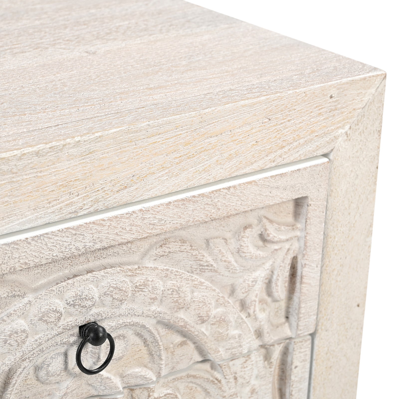 Hand-Carved Wooden 3-Drawer Nightstand  Side Table