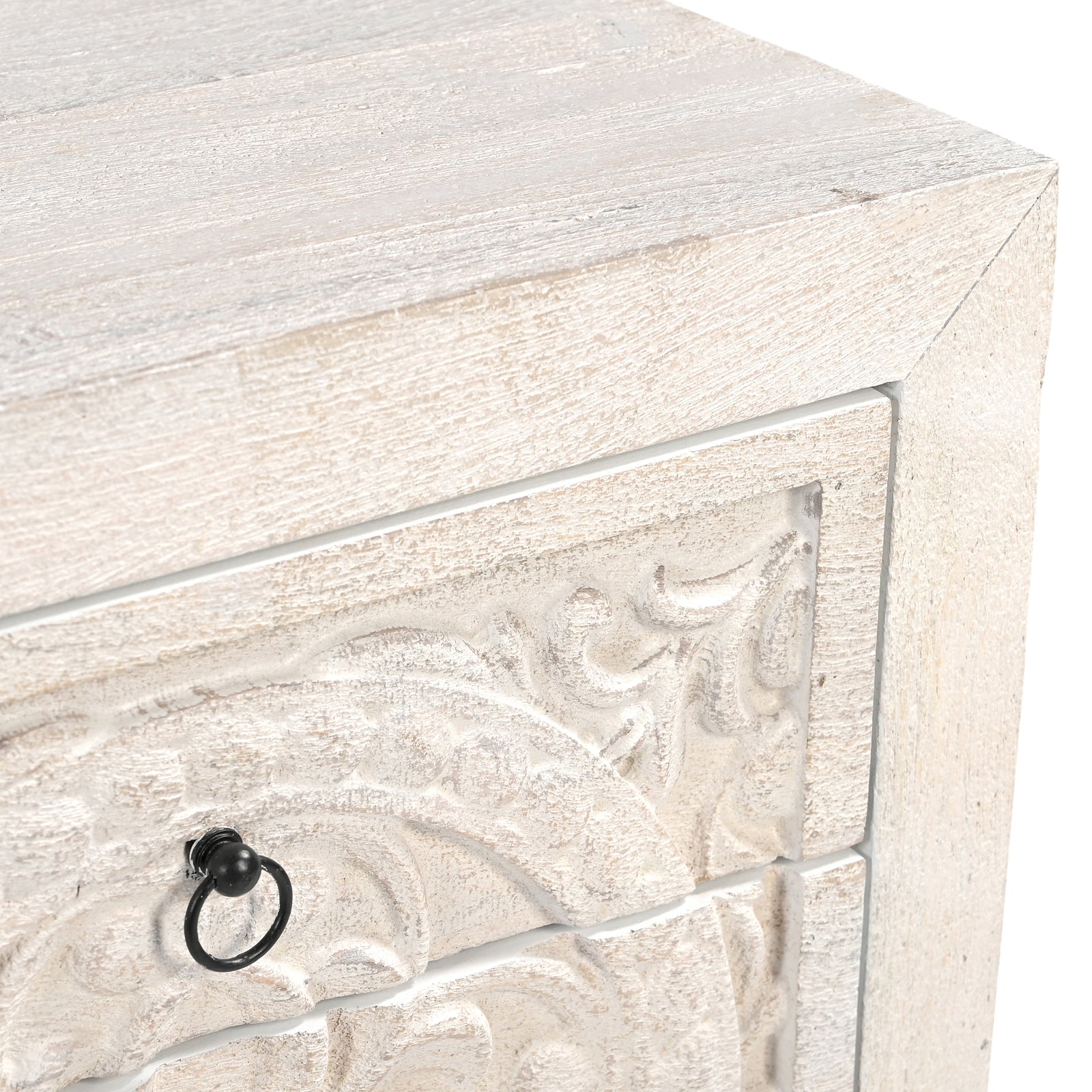 Hand-Carved Wooden 3-Drawer Nightstand  Side Table