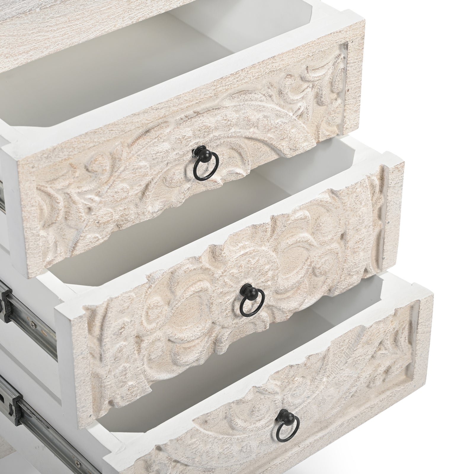 Hand-Carved Wooden 3-Drawer Nightstand  Side Table