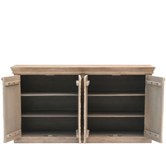 Large Hand-Carved Wooden 4-Door Sideboard  Storage Cabinet