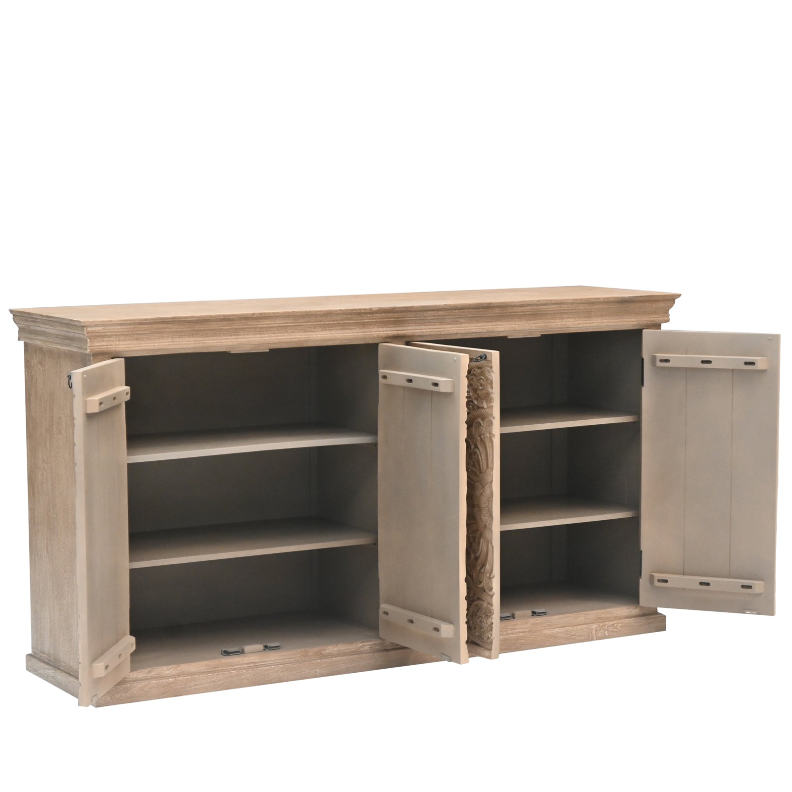 Large Hand-Carved Wooden 4-Door Sideboard  Storage Cabinet