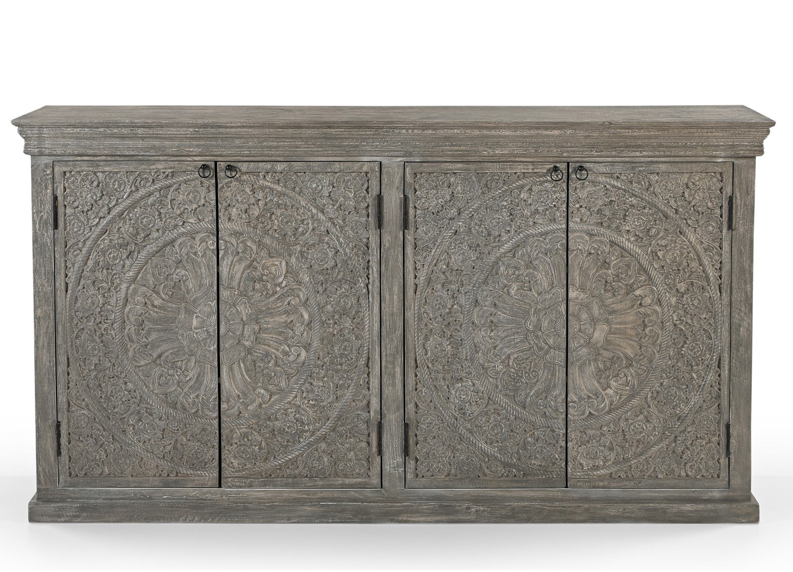 Large Hand-Carved Wooden 4-Door Sideboard  Storage Cabinet