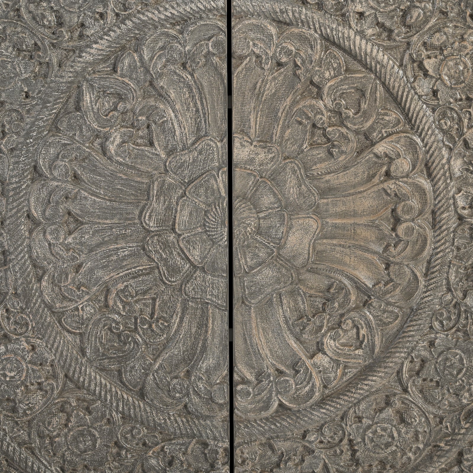 Large Hand-Carved Wooden 4-Door Sideboard  Storage Cabinet