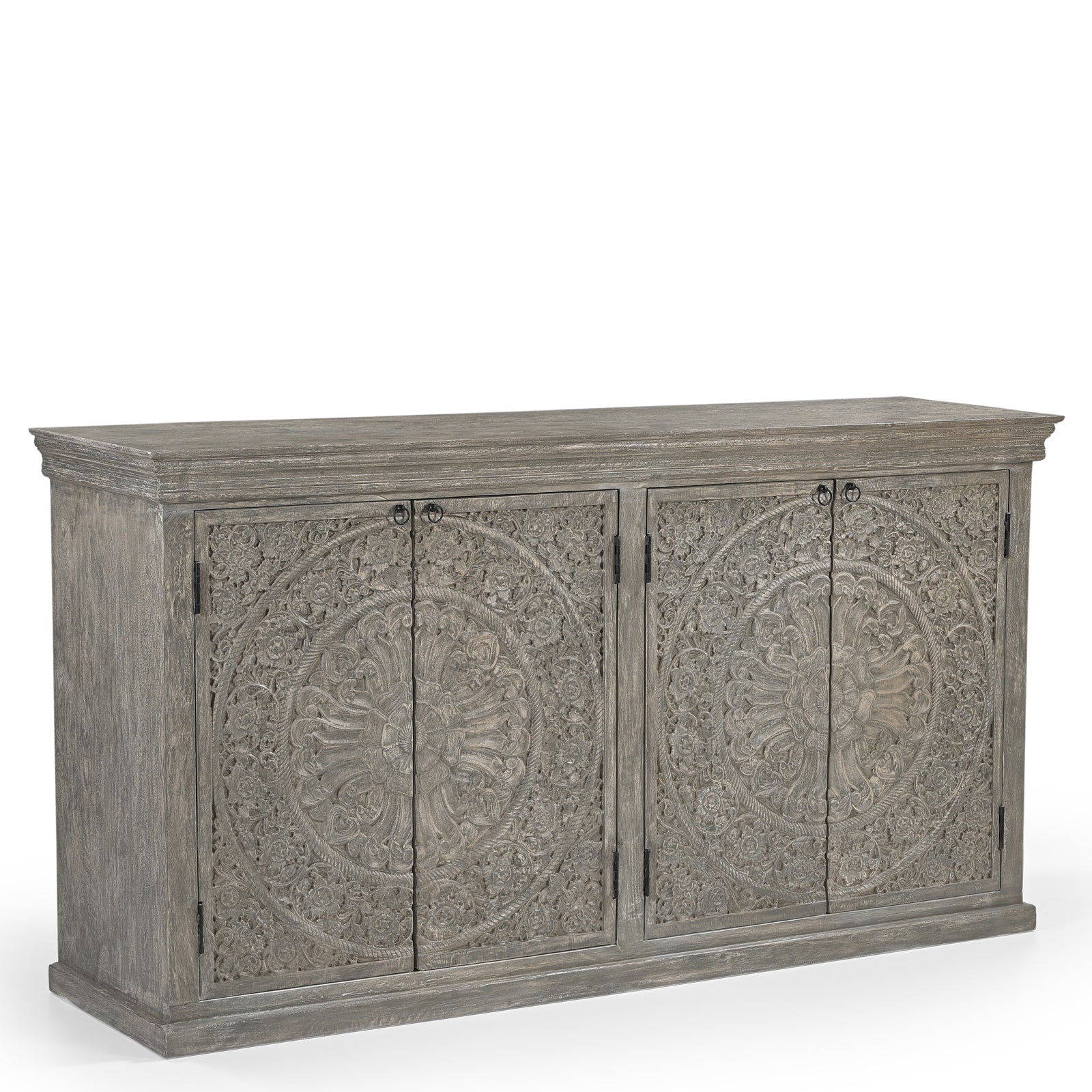 Large Hand-Carved Wooden 4-Door Sideboard  Storage Cabinet