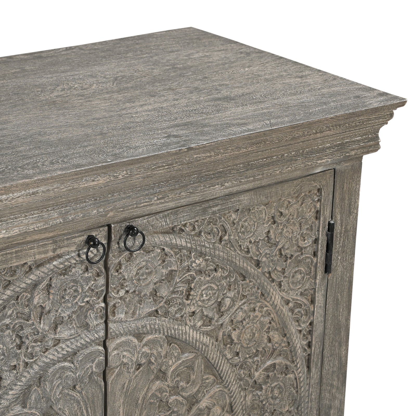 Large Hand-Carved Wooden 4-Door Sideboard  Storage Cabinet