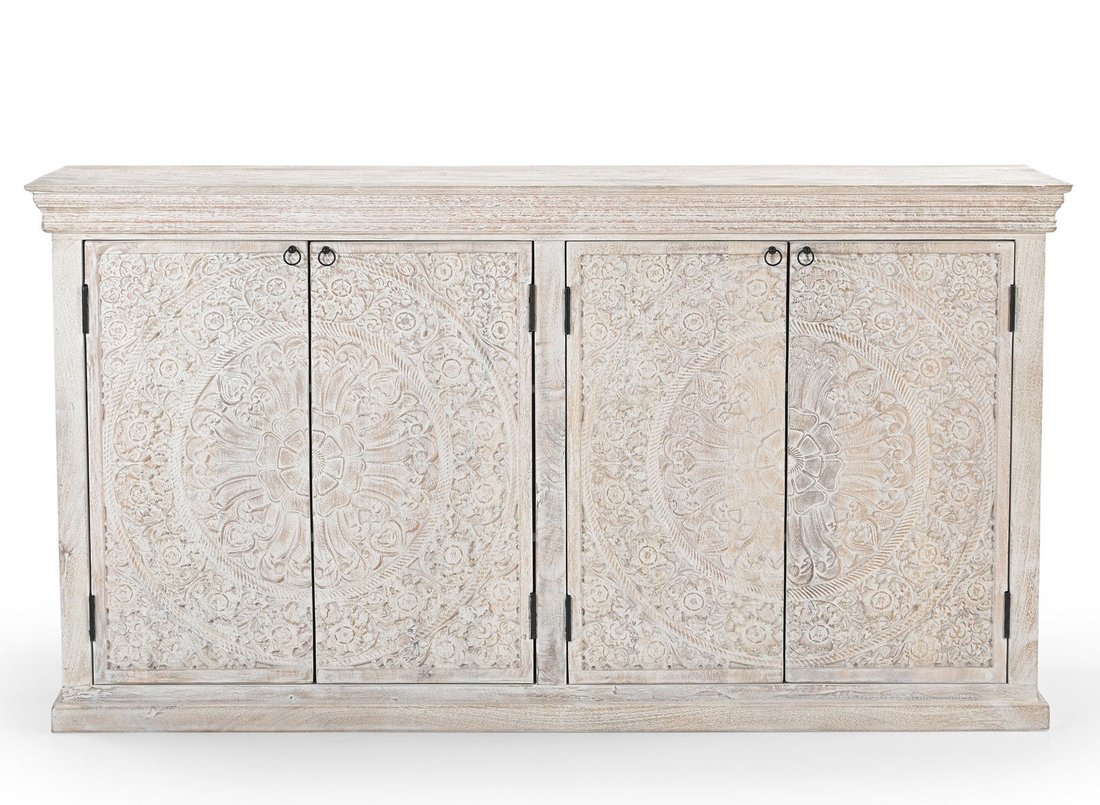 Large Hand-Carved Wooden 4-Door Sideboard  Storage Cabinet
