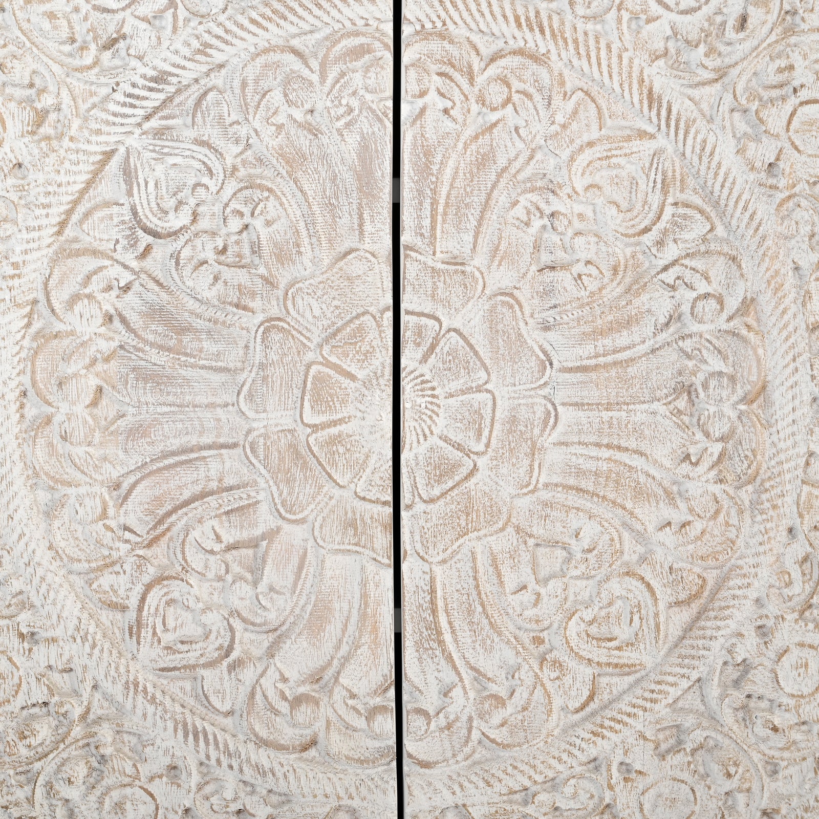 Large Hand-Carved Wooden 4-Door Sideboard  Storage Cabinet