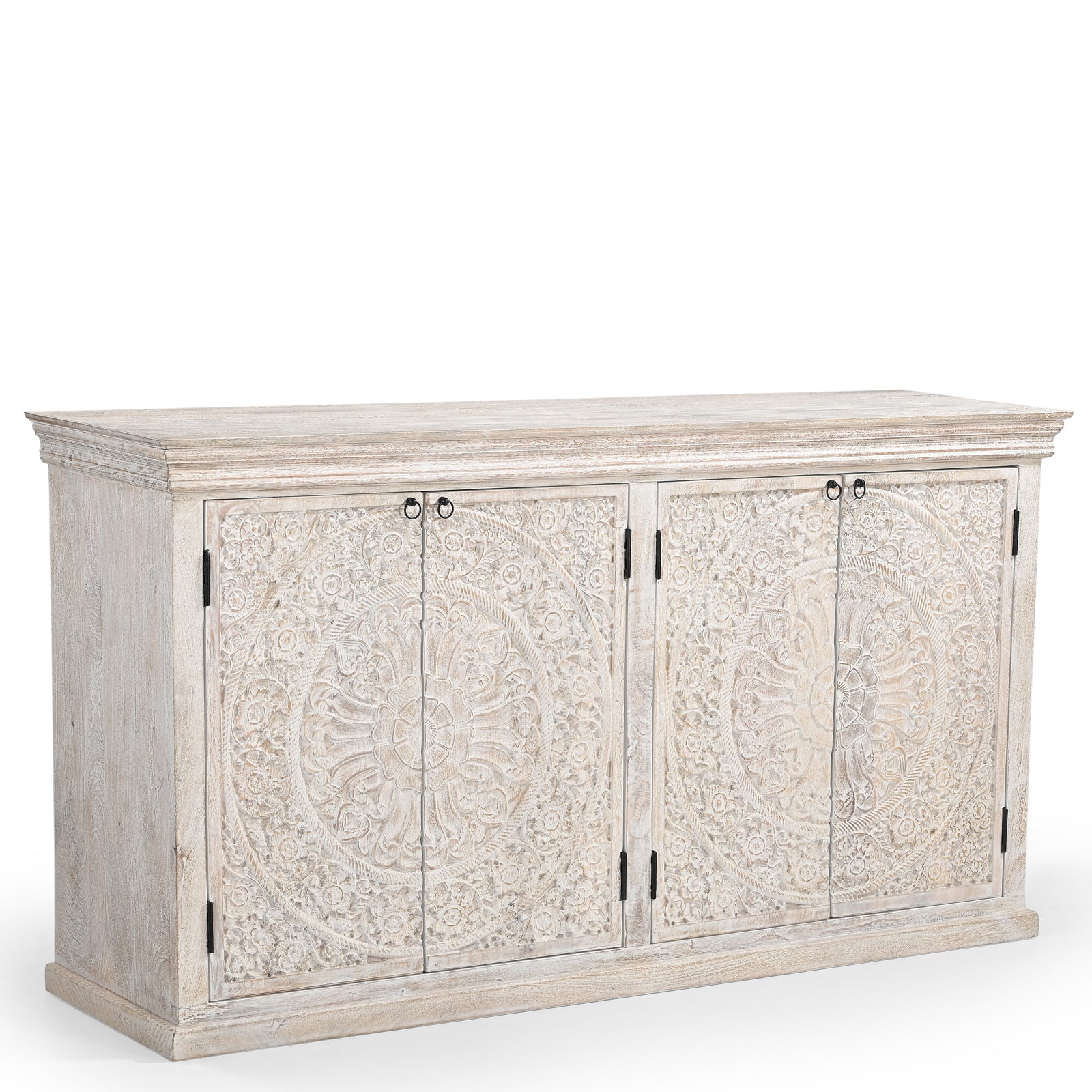 Large Hand-Carved Wooden 4-Door Sideboard  Storage Cabinet