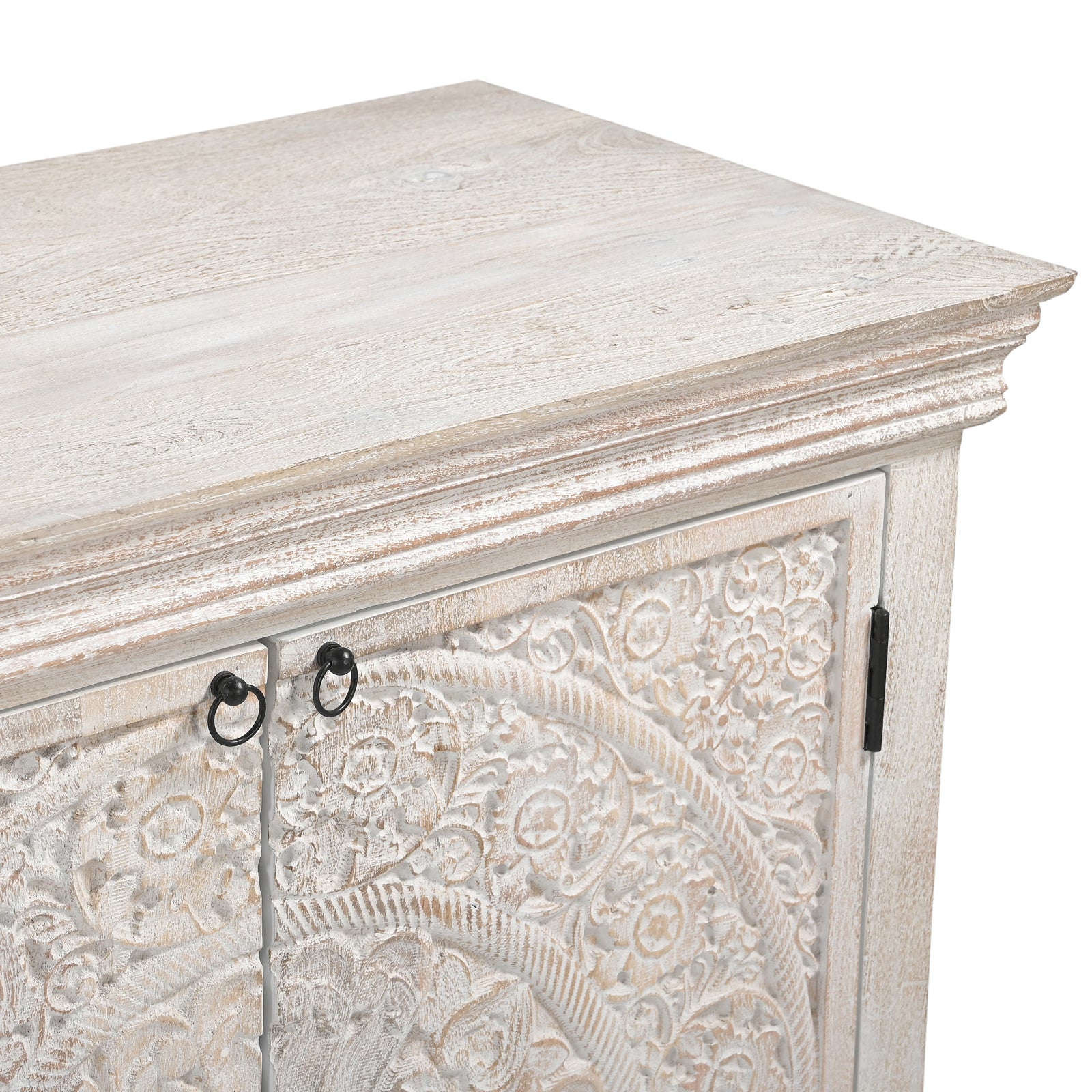 Large Hand-Carved Wooden 4-Door Sideboard  Storage Cabinet