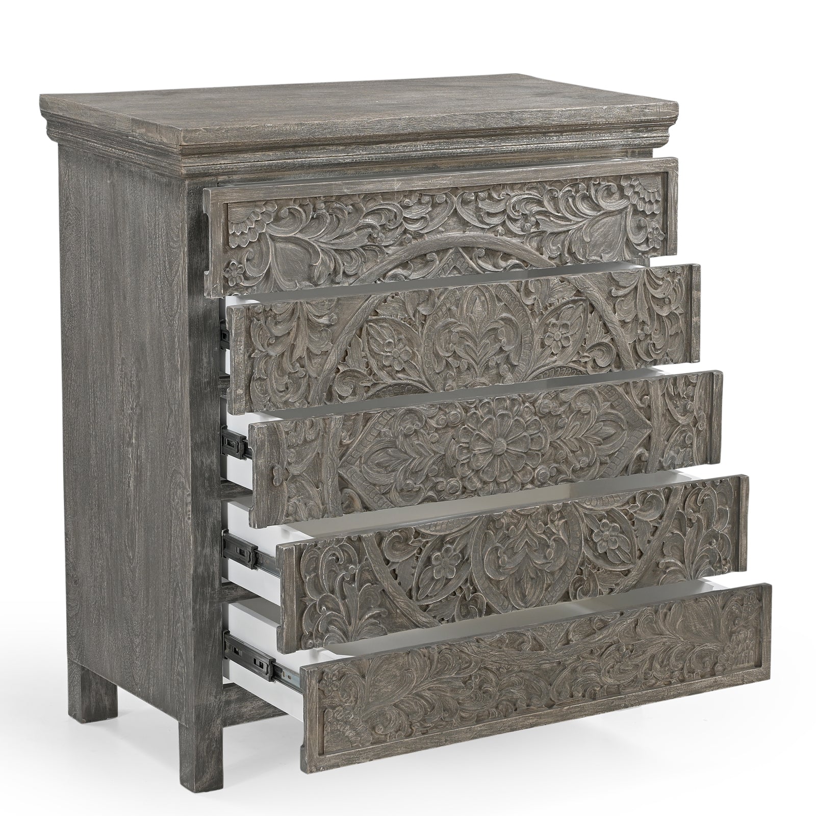 Hand-Carved Wooden 4-Drawer Tall Storage  Dresser Chest