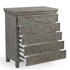 Hand-Carved Wooden 4-Drawer Tall Storage  Dresser Chest