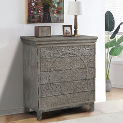 Hand-Carved Wooden 4-Drawer Tall Storage  Dresser Chest