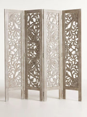 Hand-Carved Wooden 4-Panel Room Divider  & Folding Screen