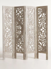 Hand-Carved Wooden 4-Panel Room Divider  & Folding Screen