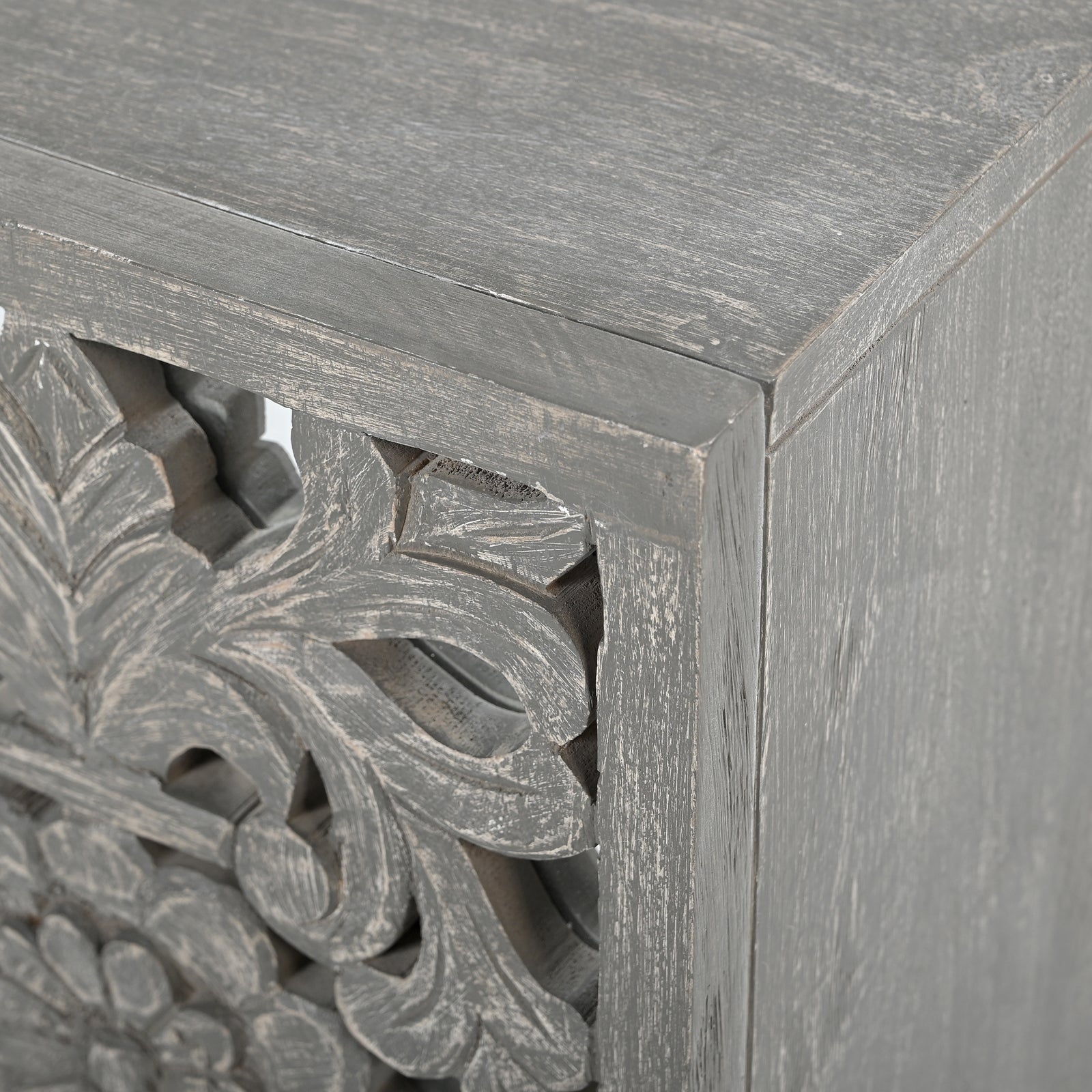 Hand-Carved Wooden Wall-Mounted Mirrored  Key & Storage Cabinet
