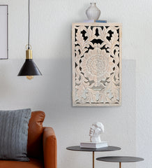 Hand-Carved Wooden Wall-Mounted Mirrored  Key & Storage Cabinet