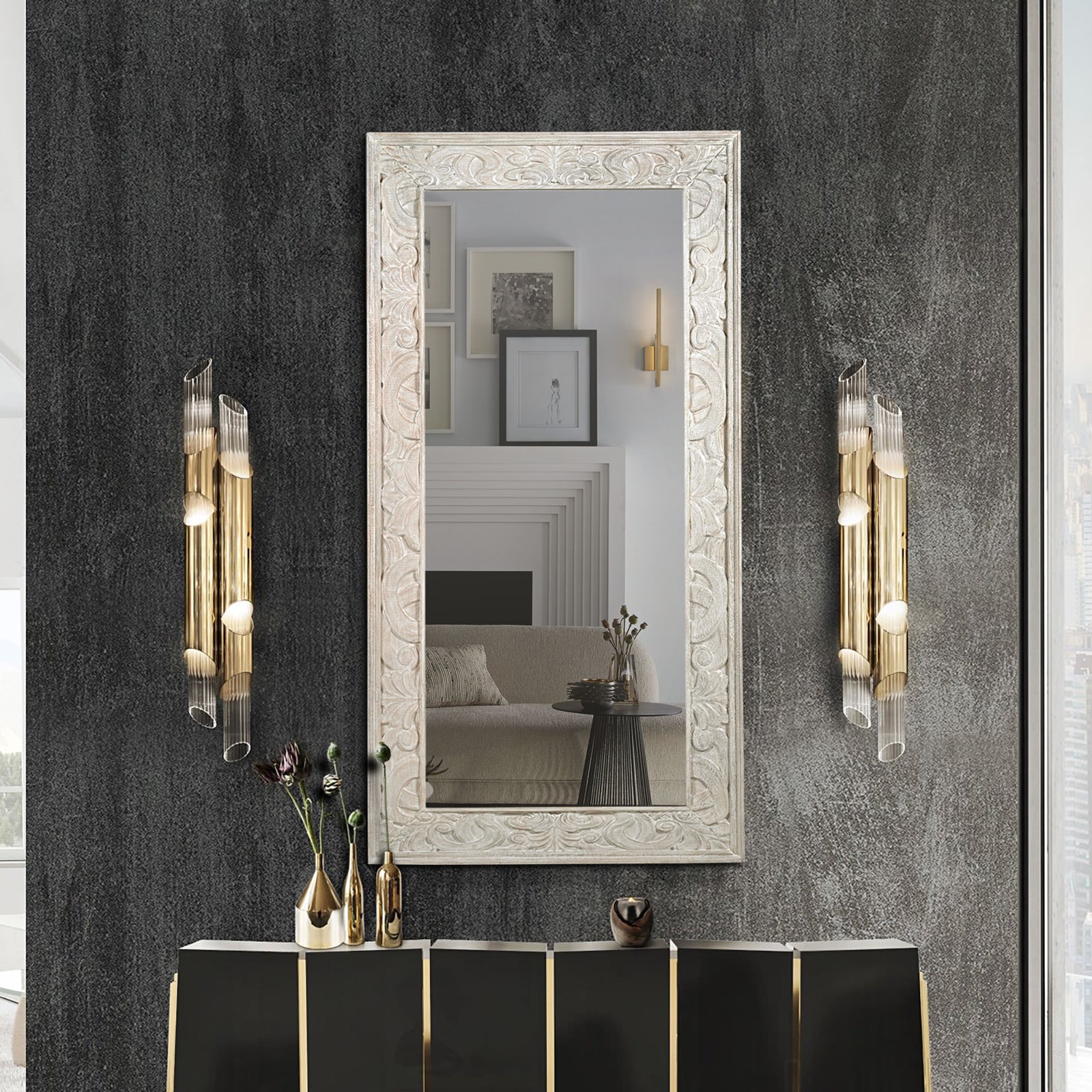 Large Hand-Carved Wooden Full-Length  Floor Wall Mirror