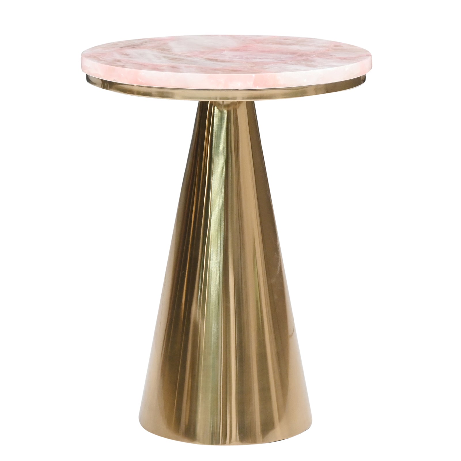 Luxury White Marble Top Side Table with  Conical Polished Gold Base