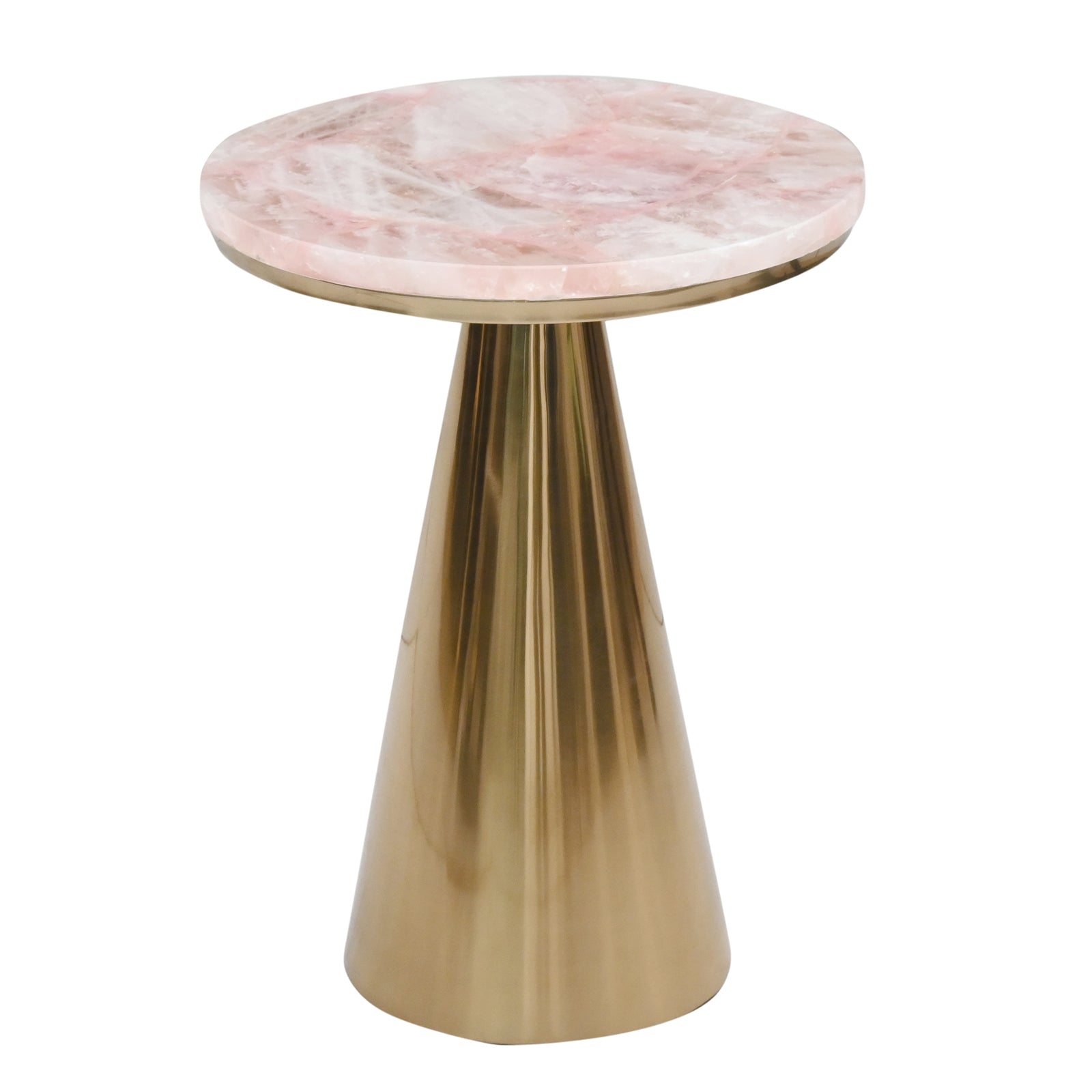 Luxury White Marble Top Side Table with  Conical Polished Gold Base