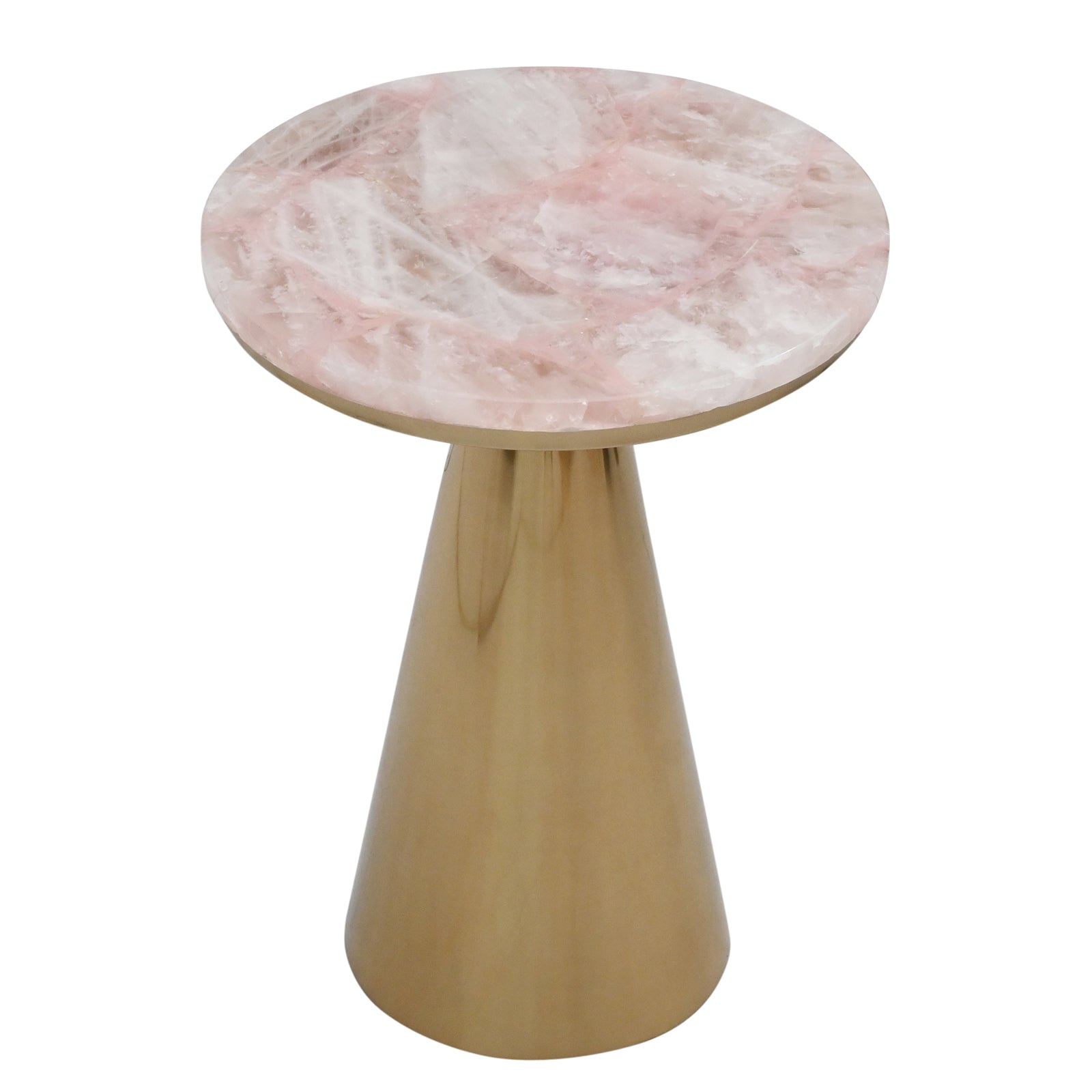 Luxury White Marble Top Side Table with  Conical Polished Gold Base