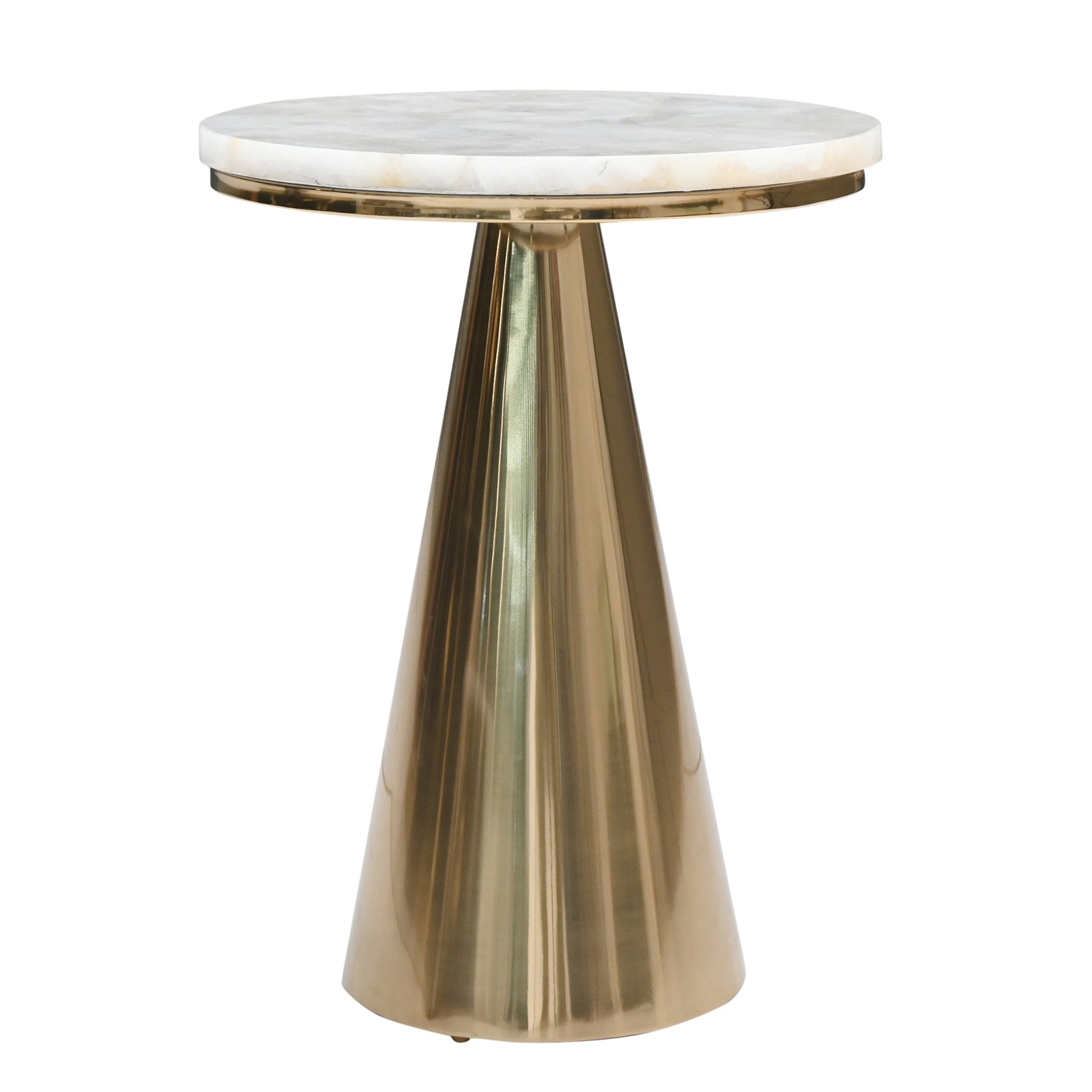 Luxury White Marble Top Side Table with  Conical Polished Gold Base