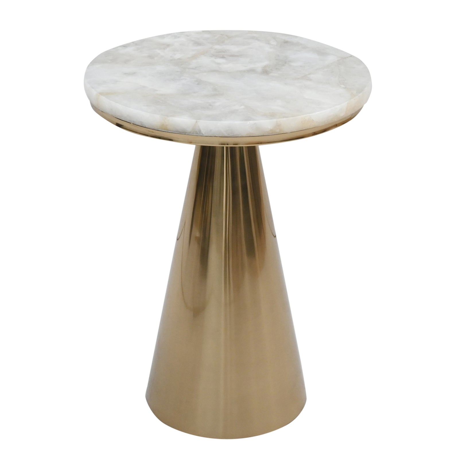 Luxury White Marble Top Side Table with  Conical Polished Gold Base