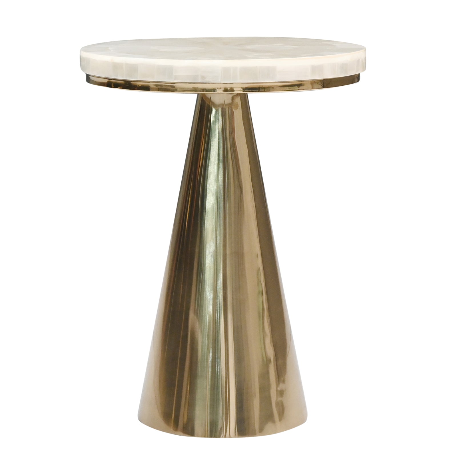 Luxury White Marble Top Side Table with  Conical Polished Gold Base
