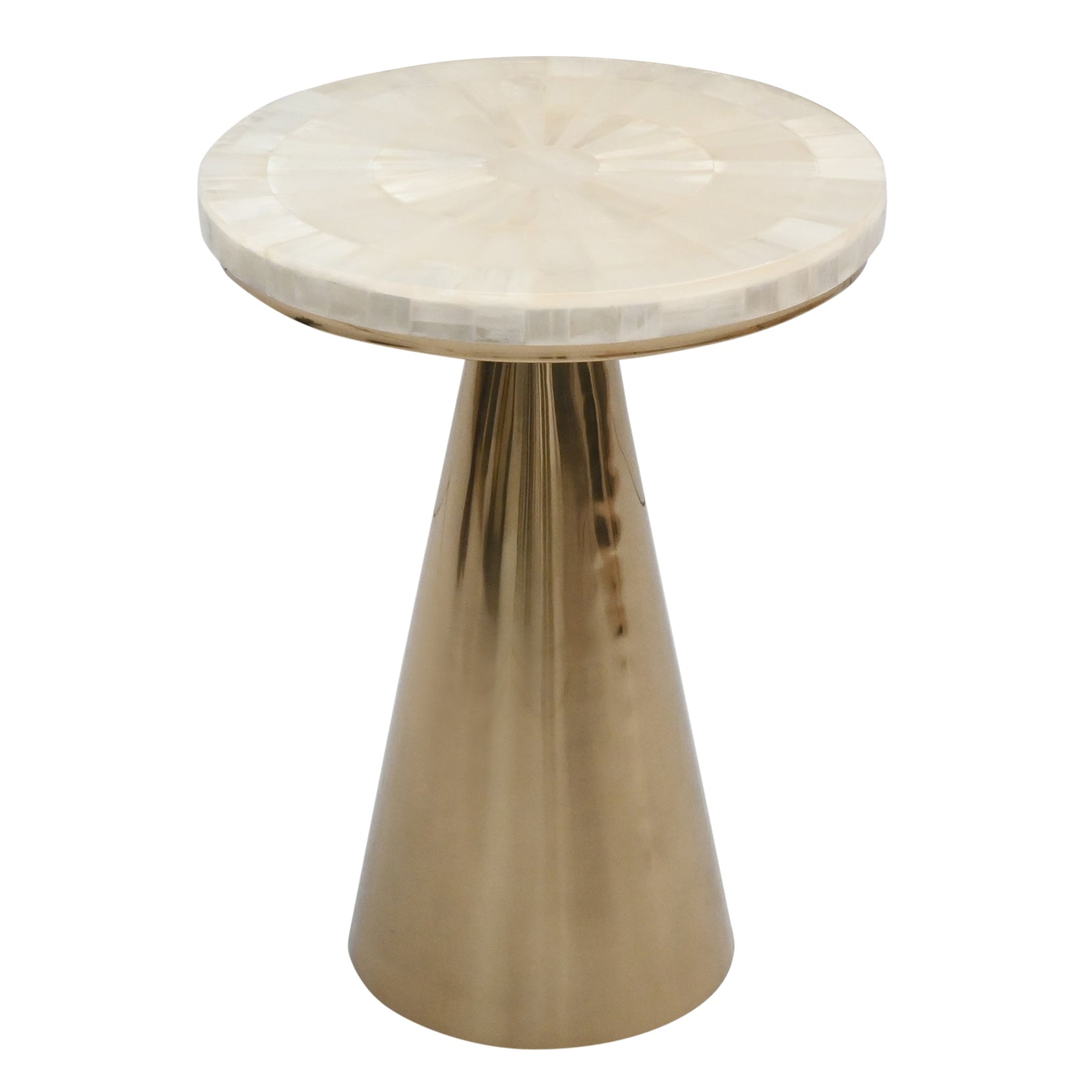 Luxury White Marble Top Side Table with  Conical Polished Gold Base