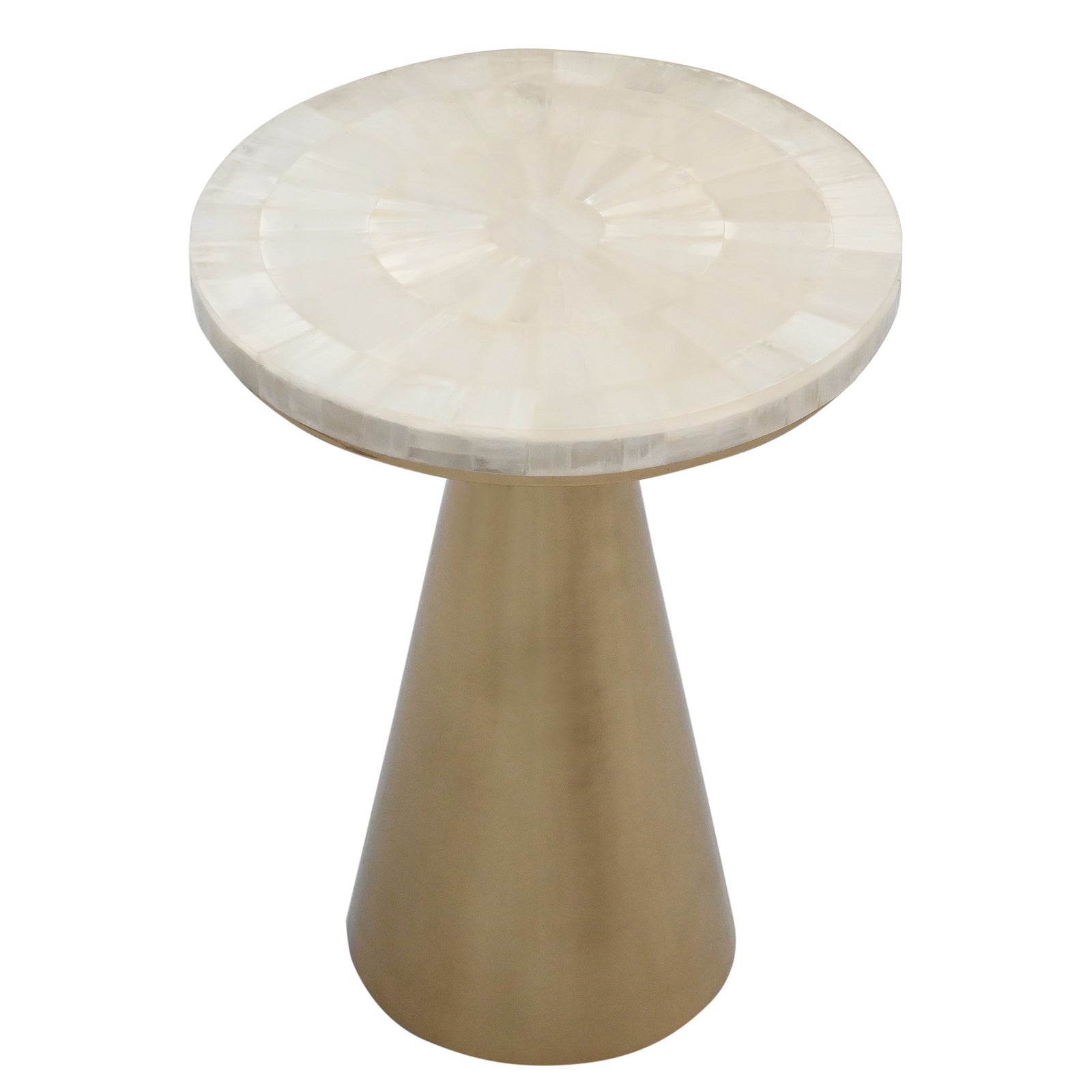 Luxury White Marble Top Side Table with  Conical Polished Gold Base