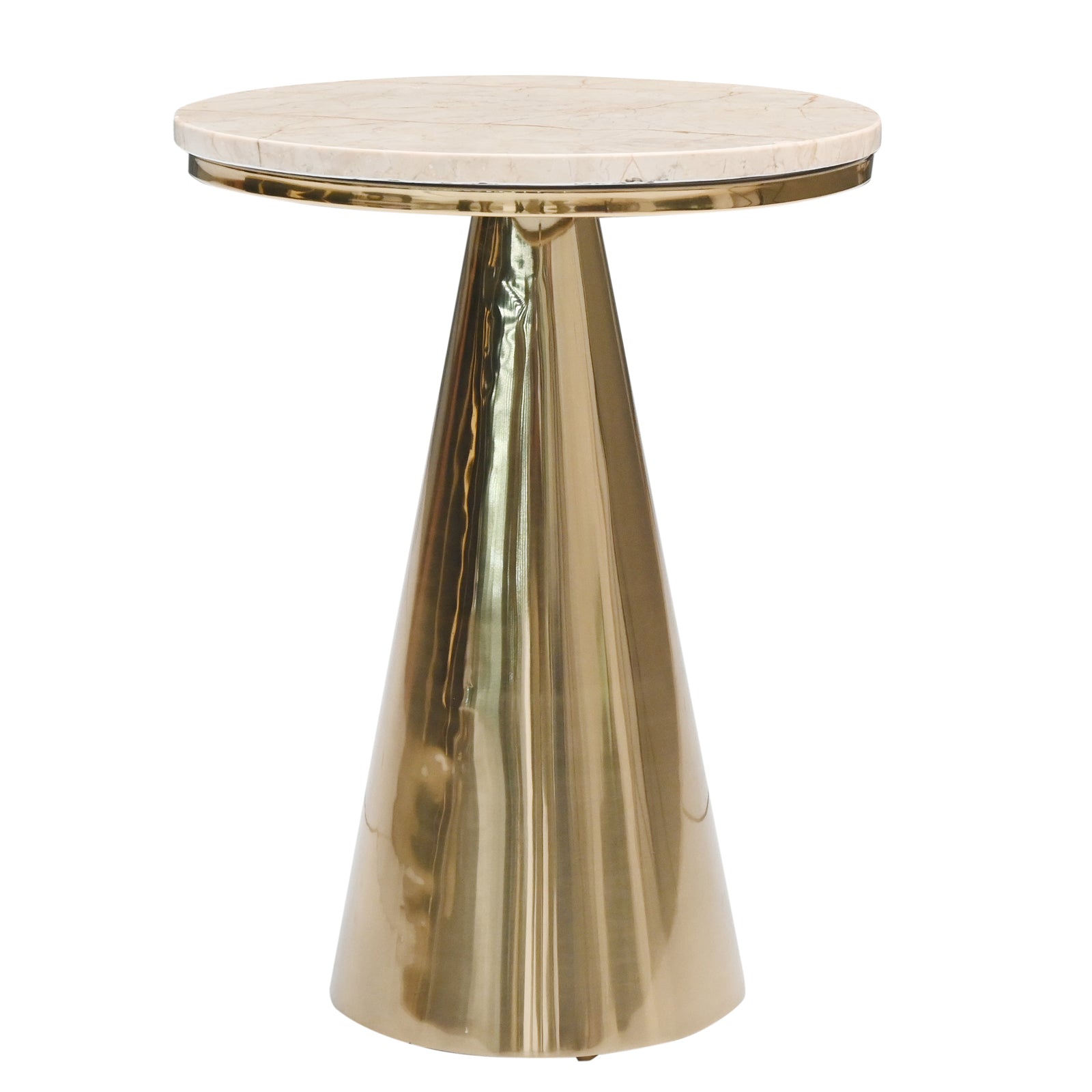 Luxury White Marble Top Side Table with  Conical Polished Gold Base