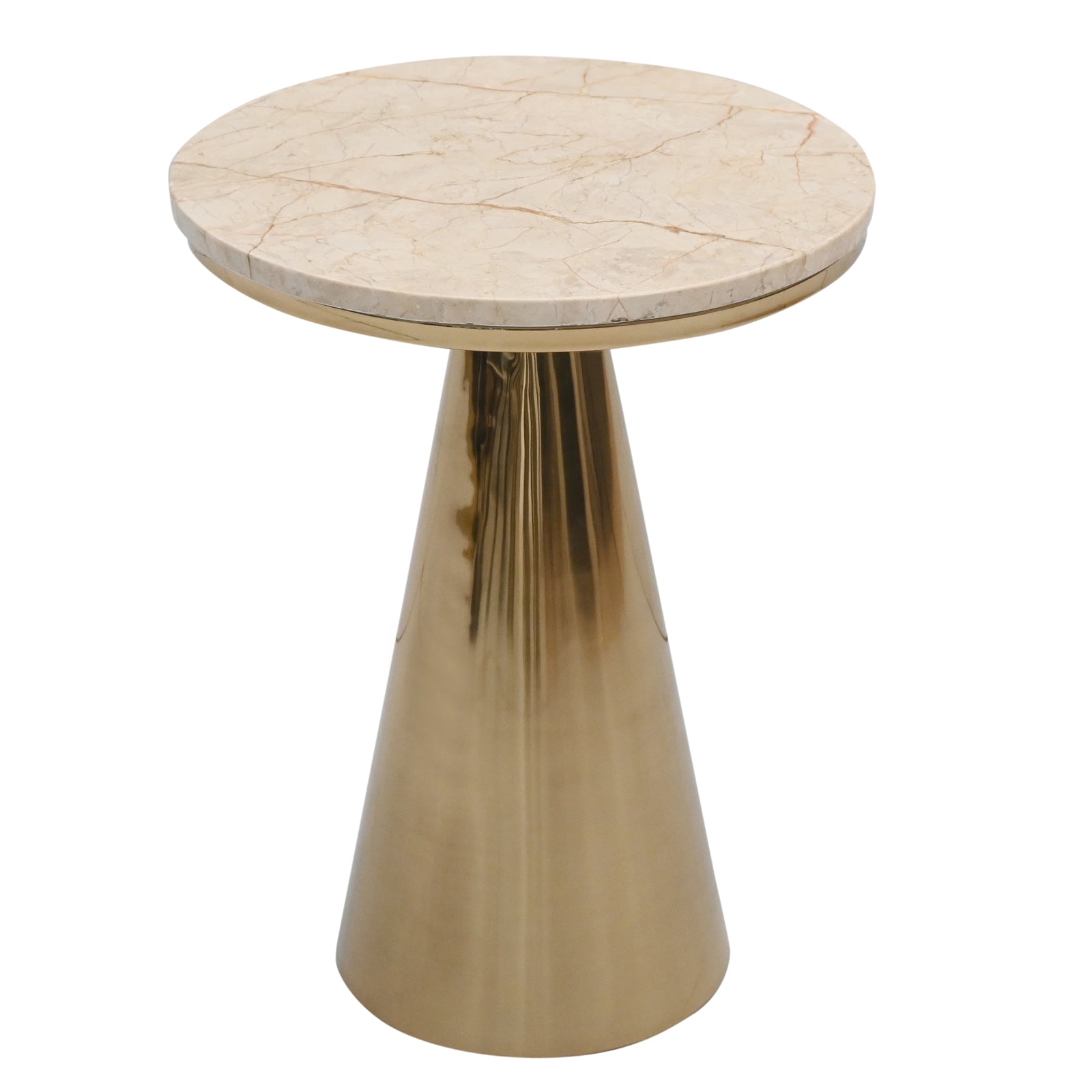 Luxury White Marble Top Side Table with  Conical Polished Gold Base