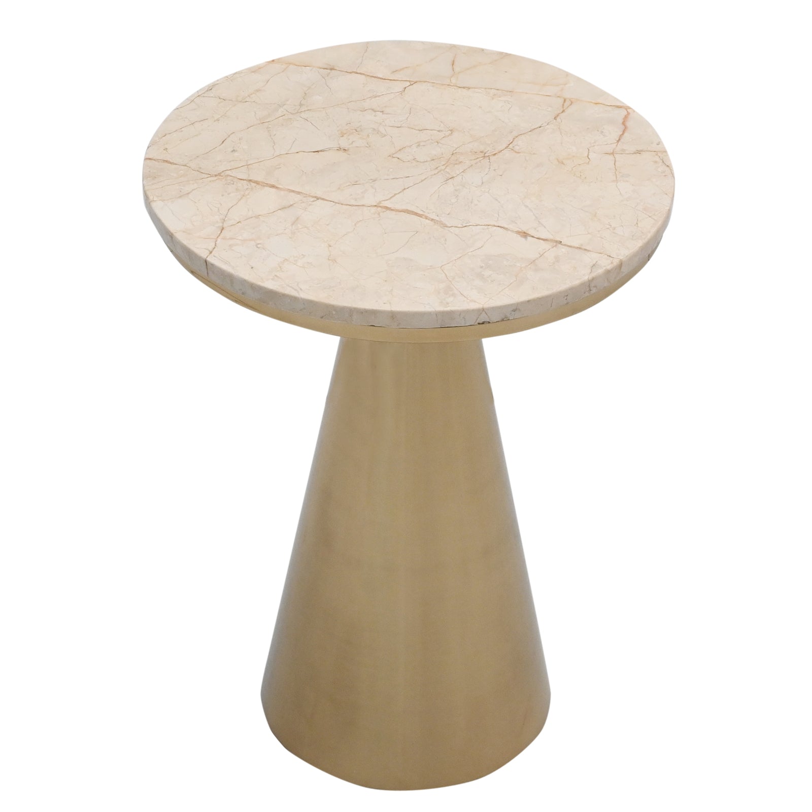 Luxury White Marble Top Side Table with  Conical Polished Gold Base