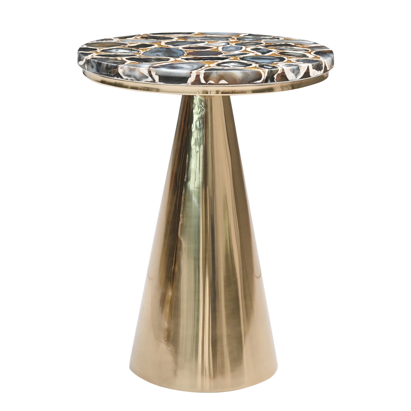 Luxury White Marble Top Side Table with  Conical Polished Gold Base