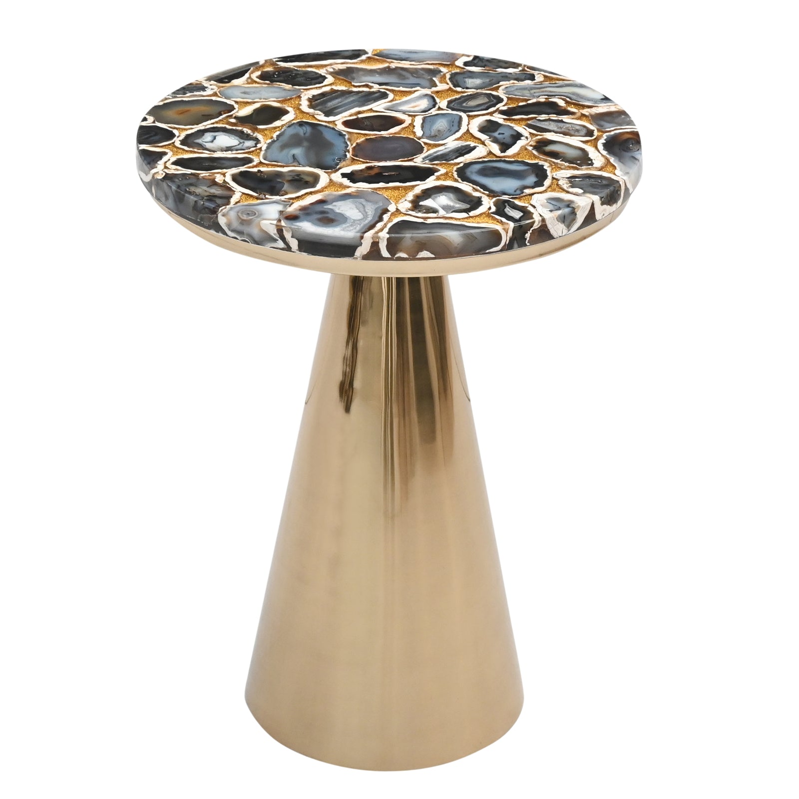 Luxury White Marble Top Side Table with  Conical Polished Gold Base