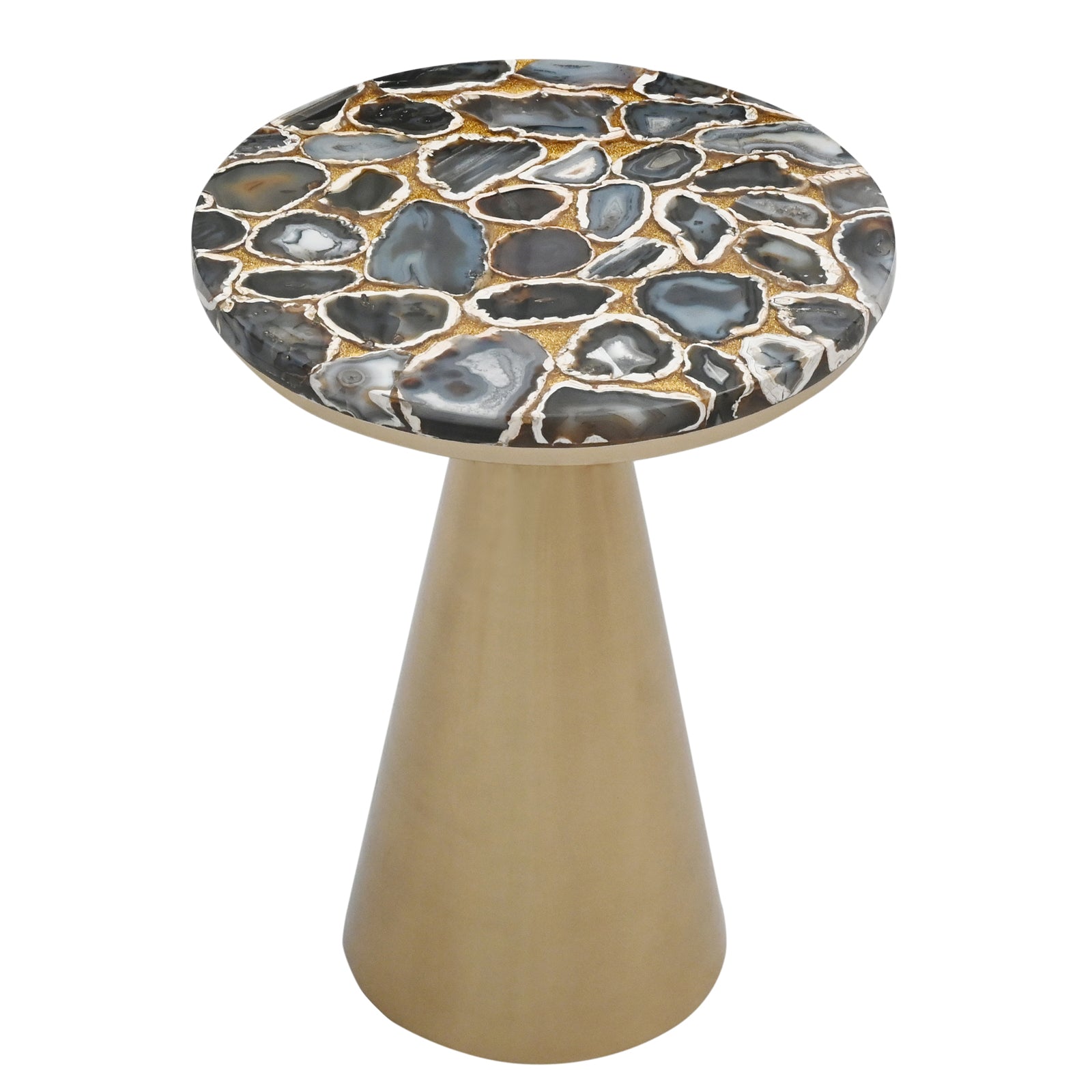Luxury White Marble Top Side Table with  Conical Polished Gold Base