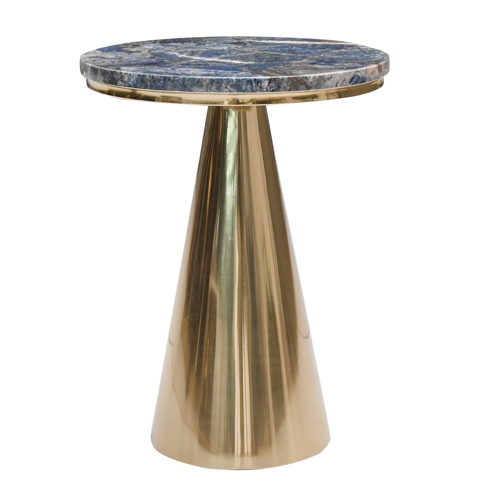 Luxury White Marble Top Side Table with  Conical Polished Gold Base