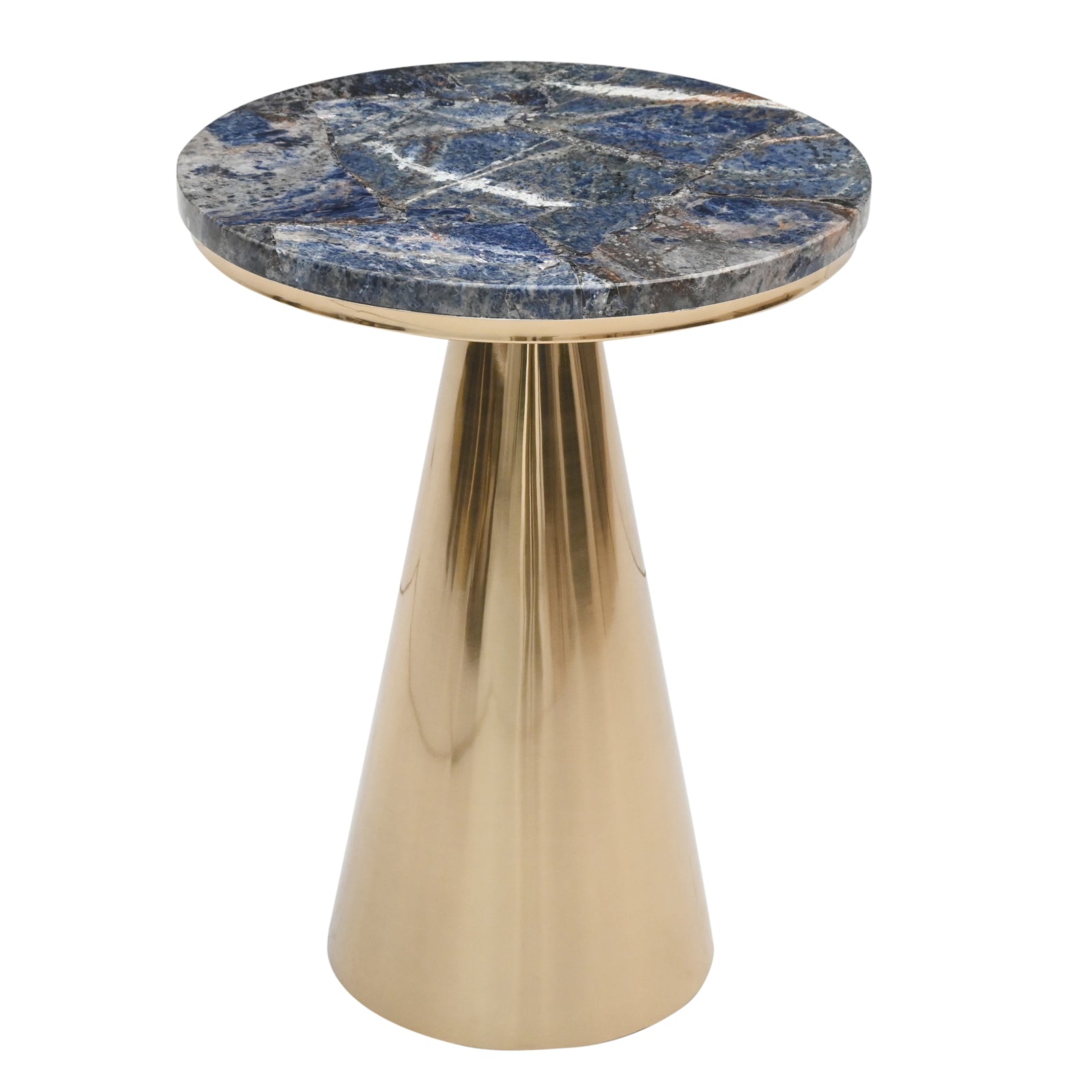 Luxury White Marble Top Side Table with  Conical Polished Gold Base