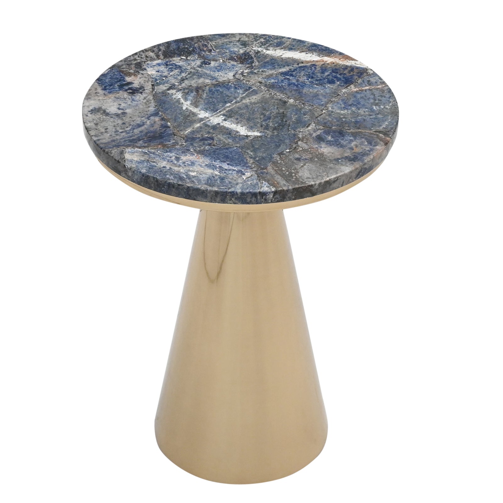 Luxury White Marble Top Side Table with  Conical Polished Gold Base