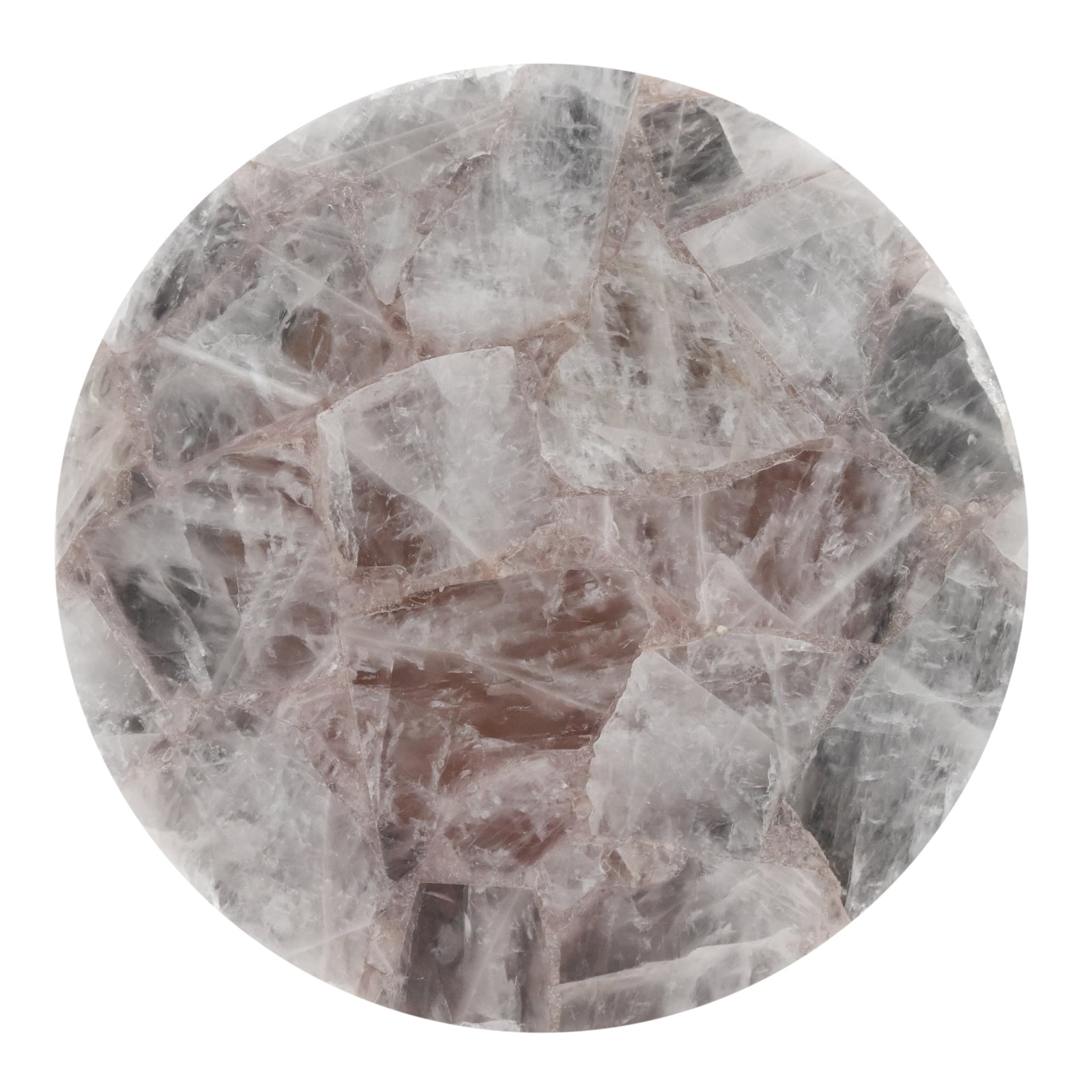 Luxury Grey Quartz Agate Mosaic Round Side  Table with Geometric Polished Gold Base
