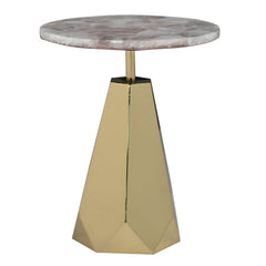 Luxury Grey Quartz Agate Mosaic Round Side  Table with Geometric Polished Gold Base