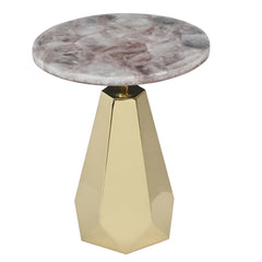 Luxury Grey Quartz Agate Mosaic Round Side  Table with Geometric Polished Gold Base