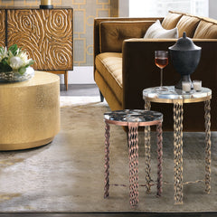 Round Agate Stone Side Tables with  Twisted Metal Legs (Set of 2)