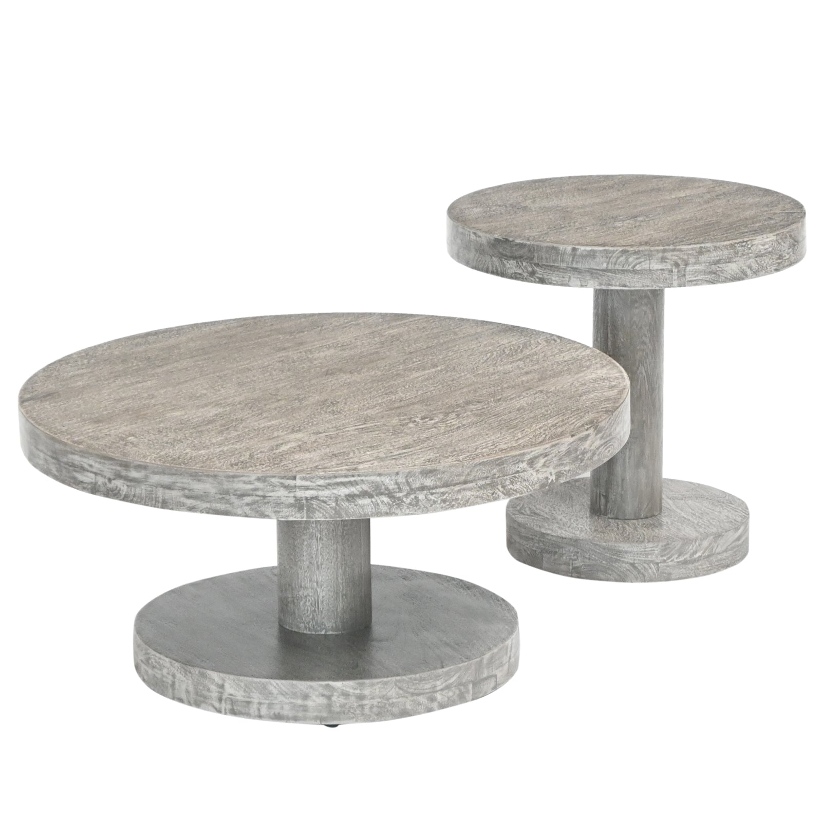 Minimalist Round Wooden Accent Center Table Set with Column Pedestal Base