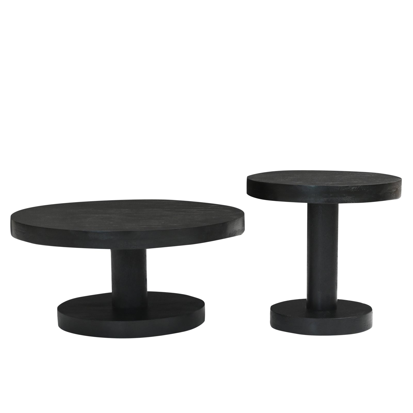 Minimalist Round Wooden Accent Center Table Set with Column Pedestal Base