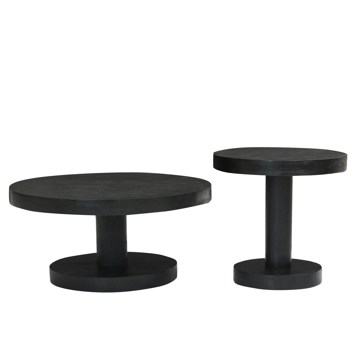 Minimalist Round Wooden Accent Center Table Set with Column Pedestal Base