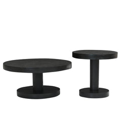 Minimalist Round Wooden Accent Center Table Set with Column Pedestal Base